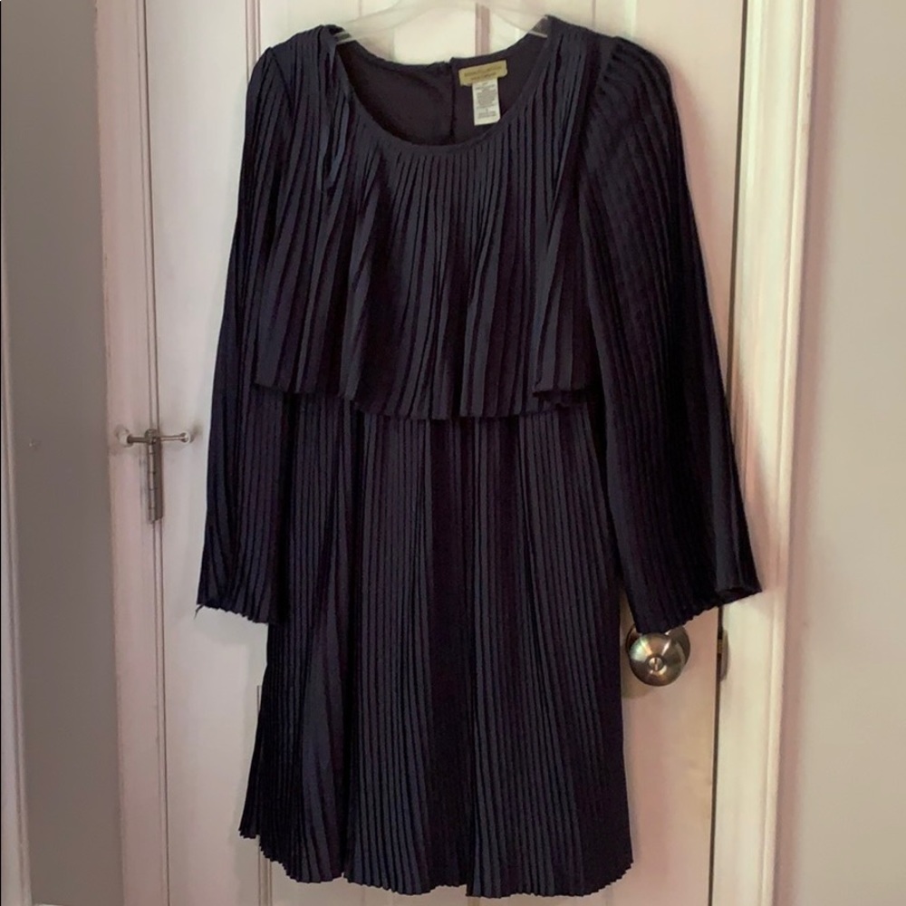 Pleated Navy Dress